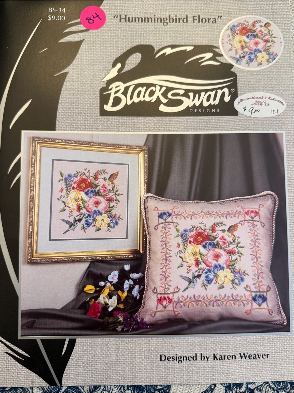 Counted Cross Stitch Hummingbird Flora Black Swan Designs Cottagecore BS-34